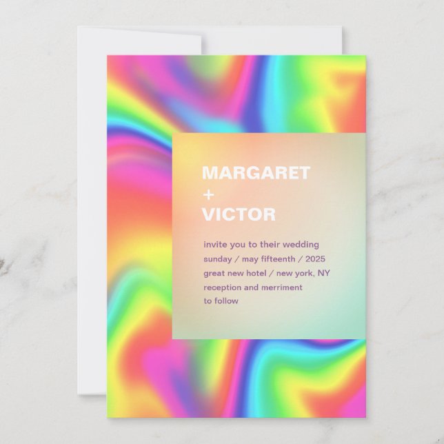 Elegant Modern Holographic Wedding Invitation  (Front)