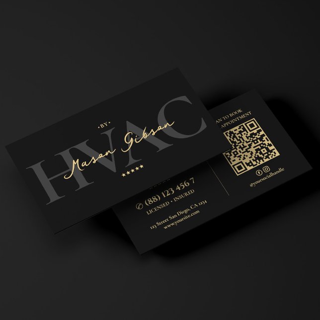 Elegant Modern HVAC Contractor Black Script Business Card (Elegant Modern HVAC Contractor Black Script Business Card
)