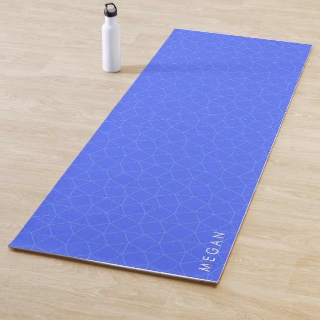 Elegant Modern Indigo Blue Geometric Pattern Yoga Mat (In Situ)