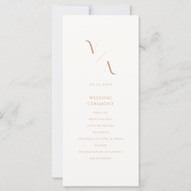 Elegant Modern Ivory and Tan Wedding Program (Front)