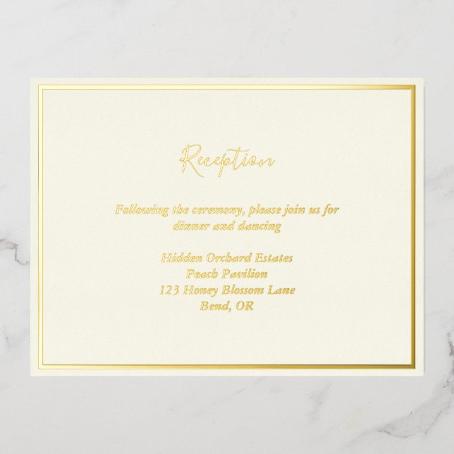 Elegant Modern Ivory Gold Foil Reception Card (Front)