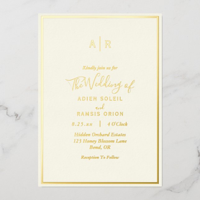 Elegant Modern Ivory Monogram Wedding Gold (Front)