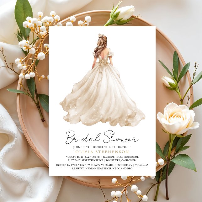 Elegant Modern Ivory Wedding Dress Bridal Shower Invitation (Creator Uploaded)