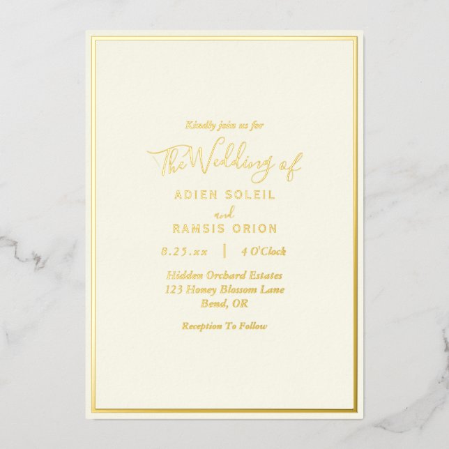 Elegant Modern Ivory Wedding Gold Foil Invitation (Front)
