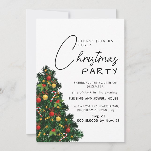 Elegant Modern Joy Christmas Party Invitation (Front)