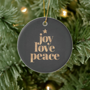 Elegant Modern Joy, Love & Peace Christmas Ceramic Ornament