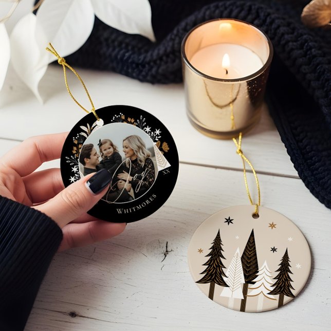 Elegant Modern Joy Photo Evergreen Christmas Tree Ceramic Ornament (Elegant Modern Joy Photo Evergreen Christmas Tree Ceramic Ornament)