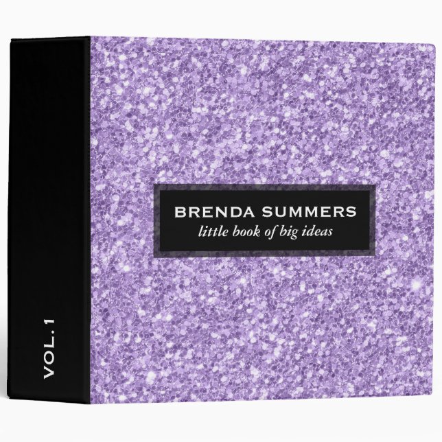 Elegant Modern Lavender Purple Faux Glitter Binder (Front/Spine)