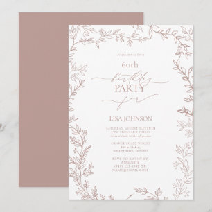 Elegant Modern Leaf Dusty Rose 60th Birthday Invitation