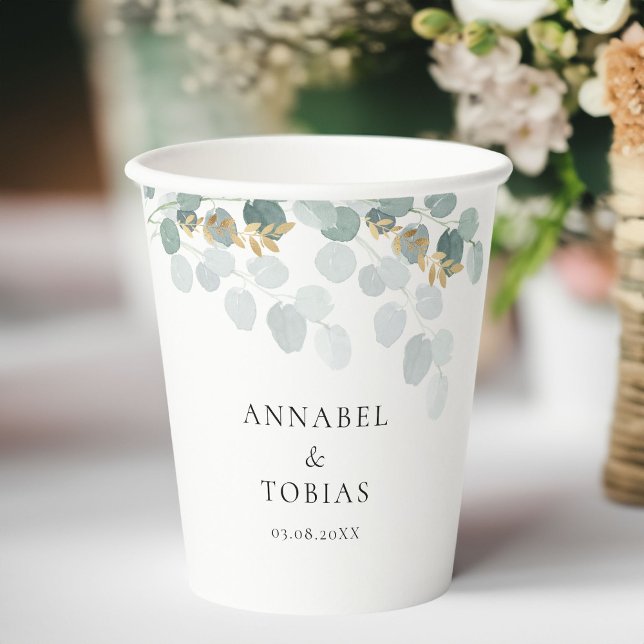 Elegant Modern Leafy  Paper Cups (Elegant Modern Leafy Paper Cups with your name and dates.)