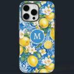 Elegant Modern Lemon Citrus Monogram Personalized iPhone 16 Pro Max Case<br><div class="desc">Elegant Modern Lemon Citrus Monogram Personalized Name iPhone 16 Pro Max Cases features your monogram in an elegant script typography on a modern blue and yellow pattern of lemons and blossoms. Perfect gift for her for birthday, mom for Mother's Day, sister or bestie for Christmas and holidays. Designed by ©2024...</div>