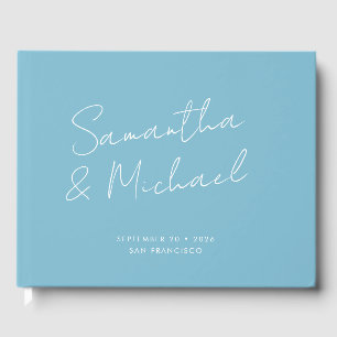 Elegant Modern Light Blue Script Custom Wedding Guest Book