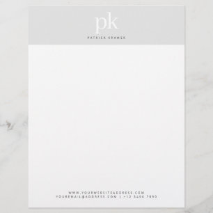 Elegant Modern Light Grey Minimalist Monogram Letterhead
