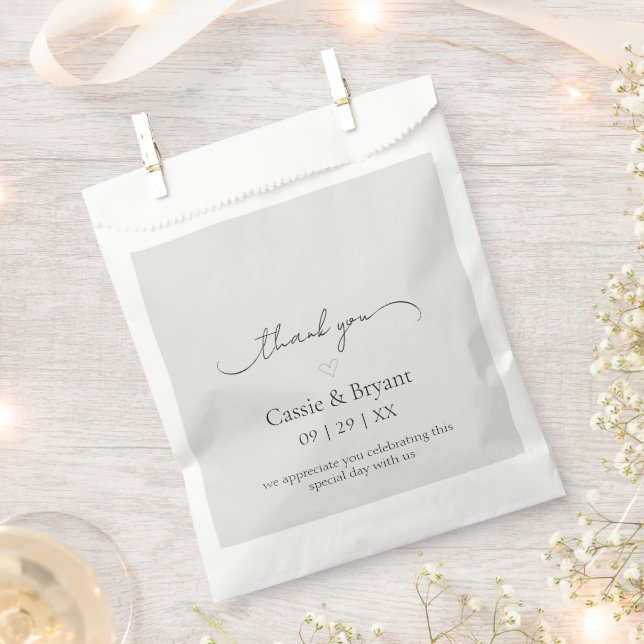 Elegant Modern Light Grey Thank You Wedding Favour Bag (Clipped)