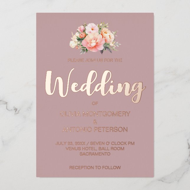 Elegant Modern Light Pink Peony Dusty Rose Wedding (Front)