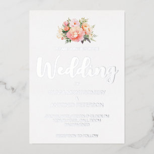 Elegant Modern Light Pink Peony Silver Wedding