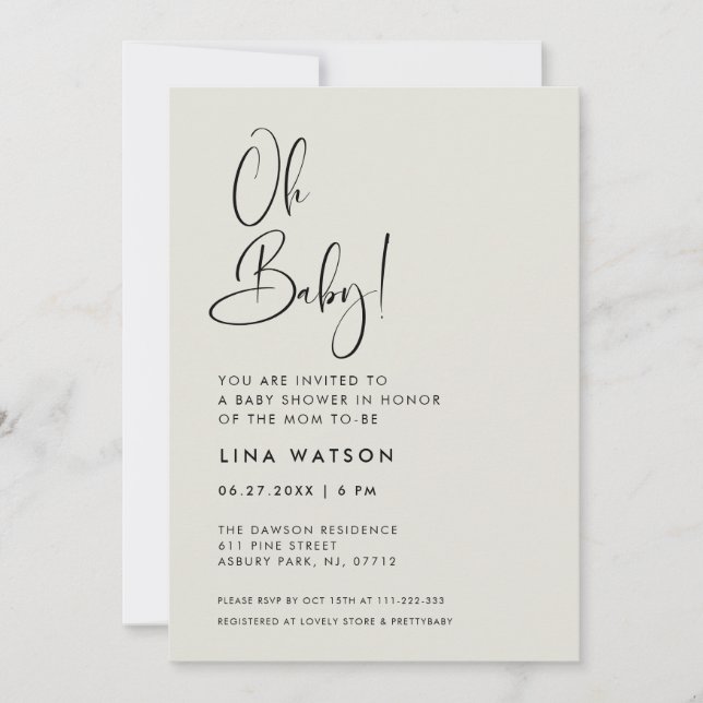 Elegant & Modern Light Sage Green Oh Baby Invitation (Front)