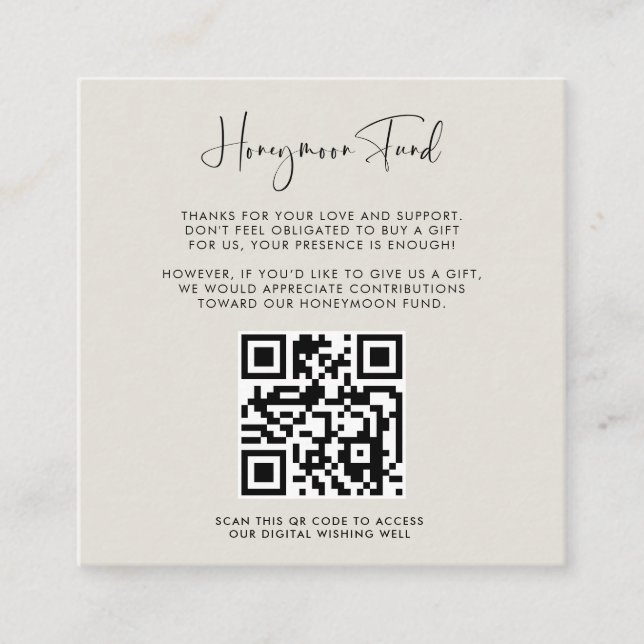 Elegant & modern Light Sage Honeymoon fund QR code Enclosure Card (Front)