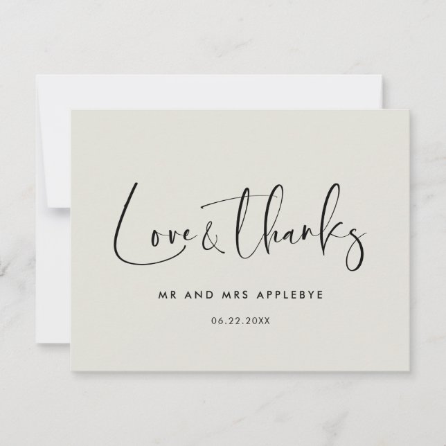 Elegant & modern Light sage wedding Love & thanks Thank You Card (Front)