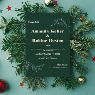 Elegant Modern Line Art Leaf Wedding Invitation