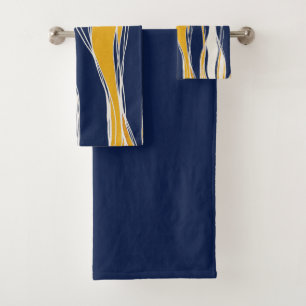 Elegant, modern, lines, in navy blue and yellow bath towel set