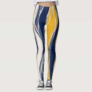 Elegant, modern, lines, in navy blue and yellow leggings