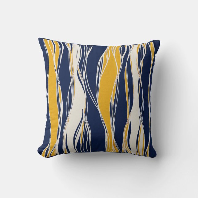 Elegant, modern, lines, in navy blue and yellow throw pillow (Front)