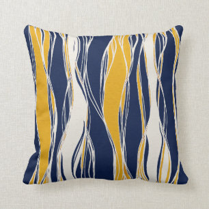 Elegant, modern, lines, in navy blue and yellow throw pillow