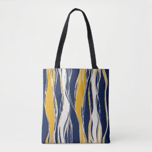 Elegant, modern, lines, in navy blue and yellow tote bag