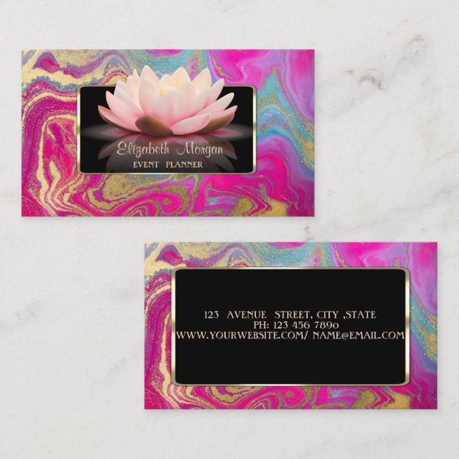 Elegant Modern,Lotus Glitter Colourful Marble Business Card (Front/Back)
