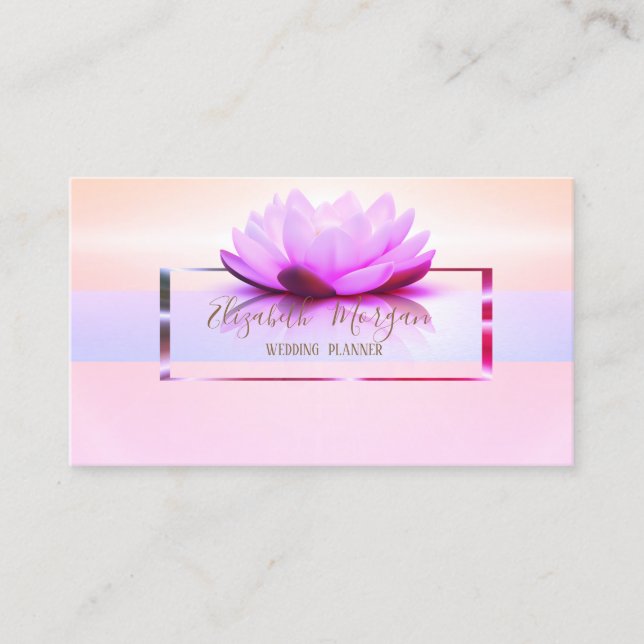 Elegant Modern Lotus Shiny Gold Frame Business Card (Front)