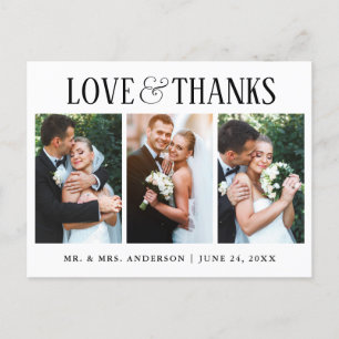 Elegant Modern Love and Thanks Wedding 3 Photo Postcard