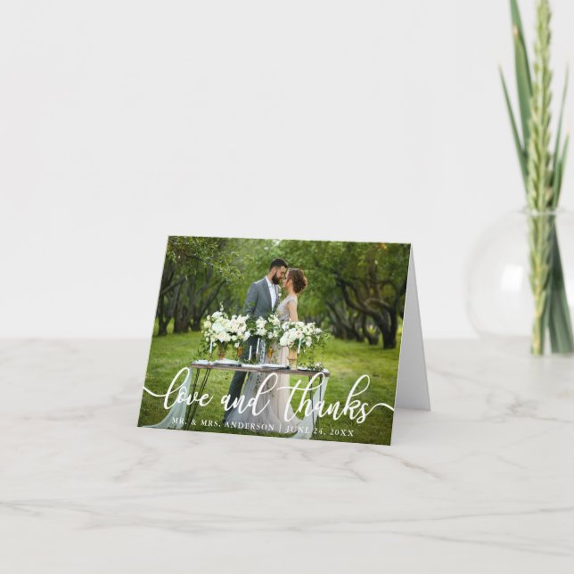 Elegant Modern Love and Thanks | Wedding Note Thank You Card (Front)
