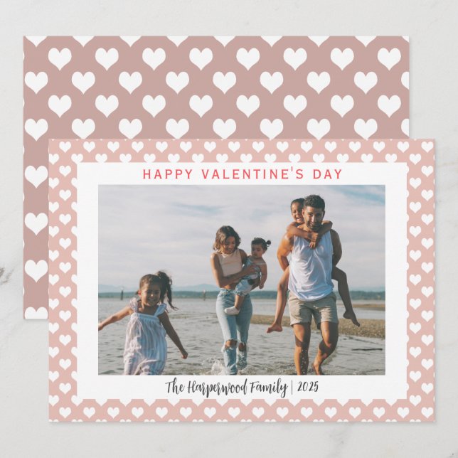 Elegant Modern Love Valentines Day Family 1 Photo Holiday Card (Front/Back)