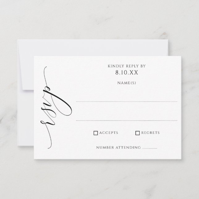 Elegant Modern Luxury Script Wedding RSVP Card (Front)