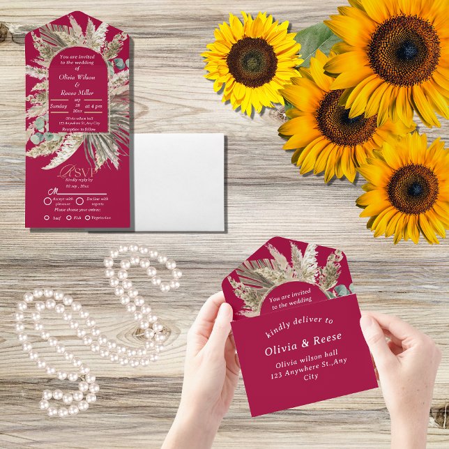 Elegant modern Magenta boho  wedding All In One Invitation (Creator Uploaded)