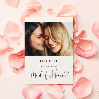 Elegant modern Maid of Honour proposal photo card