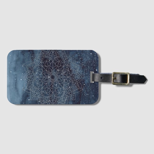 Elegant Modern Mandala Navy Blue Luggage Tag (Front Horizontal)