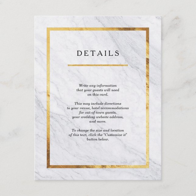 Elegant Modern Marble Gold Wedding Insert Cards (Front)