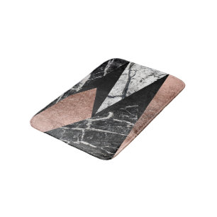 Elegant Modern Marble, Rose Gold, & Black Triangle Bath Mat
