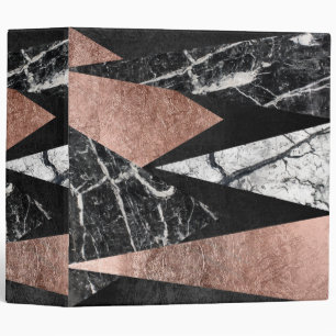 Elegant Modern Marble, Rose Gold, & Black Triangle Binder