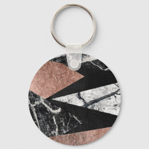 Elegant Modern Marble, Rose Gold, & Black Triangle Keychain