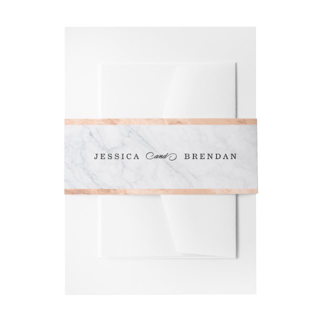 Elegant Modern Marble Rose Gold Wedding Invitation Belly Band (Front Example)