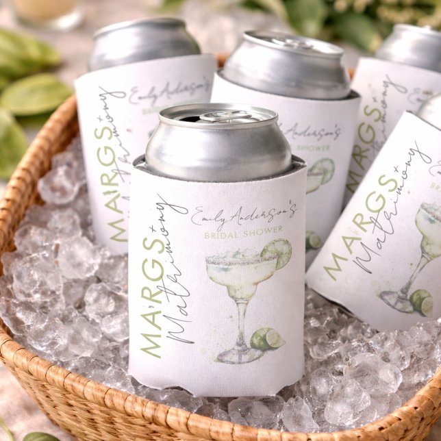 Elegant Modern Margs and Matrimony Bridal Shower Can Cooler (Creator Uploaded)