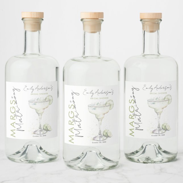 Elegant Modern Margs and Matrimony Bridal Shower Liquor Bottle Label (Bottles)
