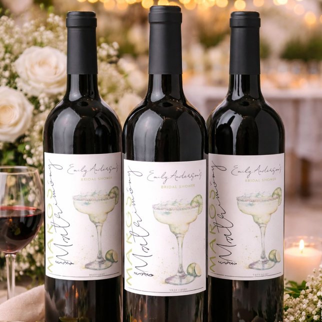 Elegant Modern Margs and Matrimony Bridal Shower  Wine Label (Creator Uploaded)