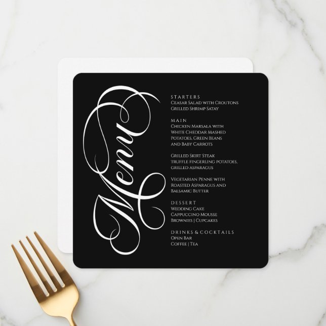 Elegant modern Menu Black and White (Front/Back In Situ)