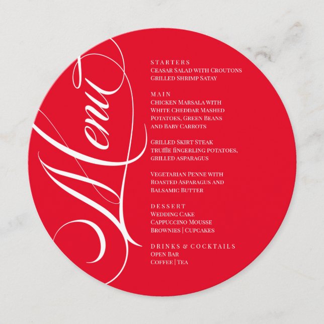 Elegant modern Menu Red and white  (Front)