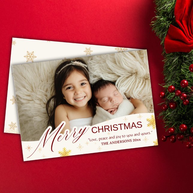 Elegant modern Merry Christmas 1 photo snowflake  Holiday Card (Front/Back )