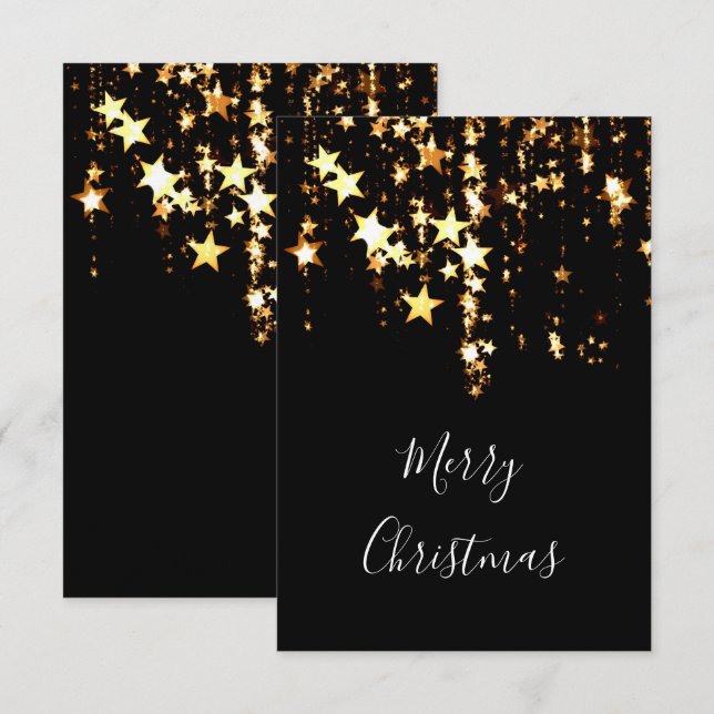 elegant modern Merry Christmas gold stars Invitation (Front/Back)
